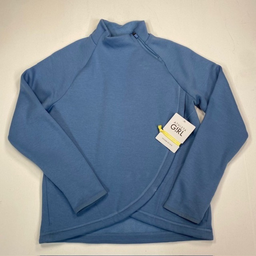 Athleta Girl Cozy Karma Wrap Cardigan Blue Asymmetrical Zip XL 14 NWT